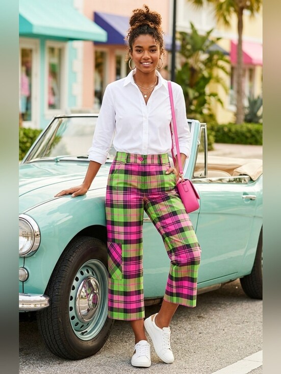 Lilly Pulitzer Pants - ​NWOT Lilly Pulitzer Plaid Crop Cargo Pants Pink Green Size 2